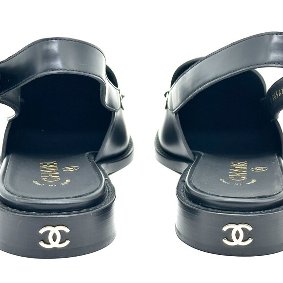 CHANEL REV Crystal CC Logo Leather Slingback Flat Loafers Shoes Sandals - Picture 11 of 16